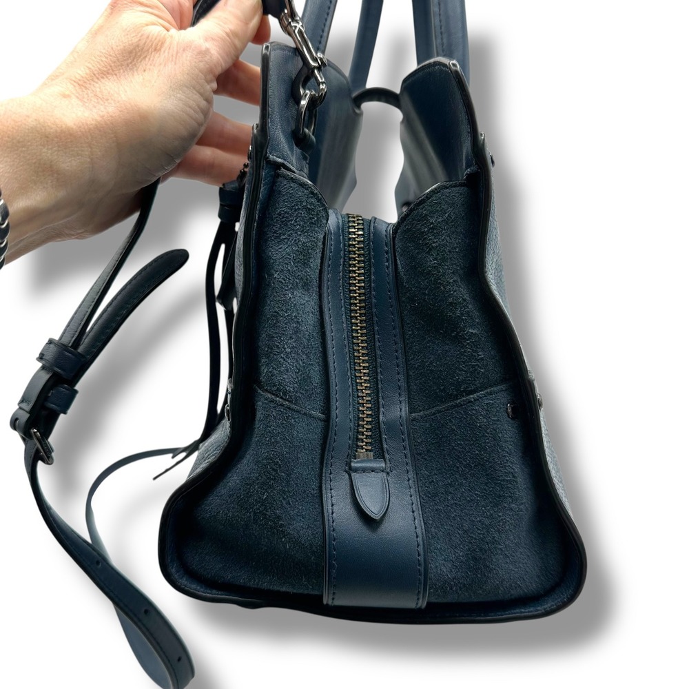 Coach Mercer Satchel Blue Pebbled Leather Suede Crossbody Bag‎ 37575 - Picture 4 of 11